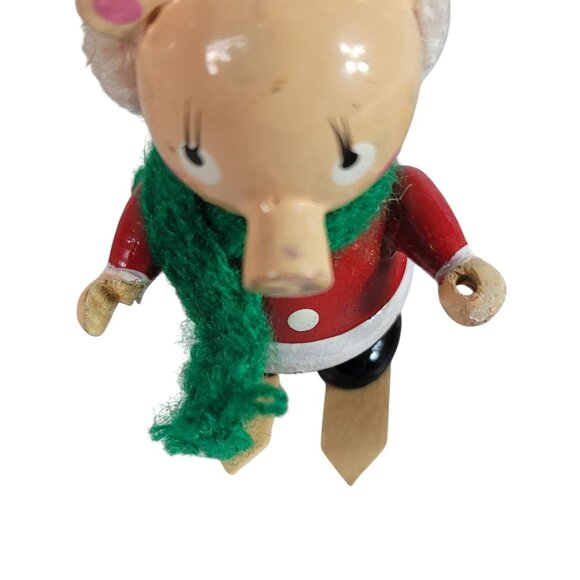 Vintage Wooden Pig Christmas Ornaments Walking Skiiing Knit Hats Lot of 2 READ - Picture 9 of 10